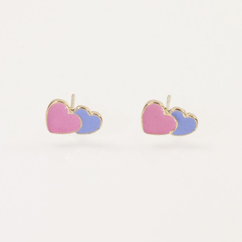 S925 silver needle Korean new pink love personalized two-color love stud earrings double heart stud earrings versatile earrings