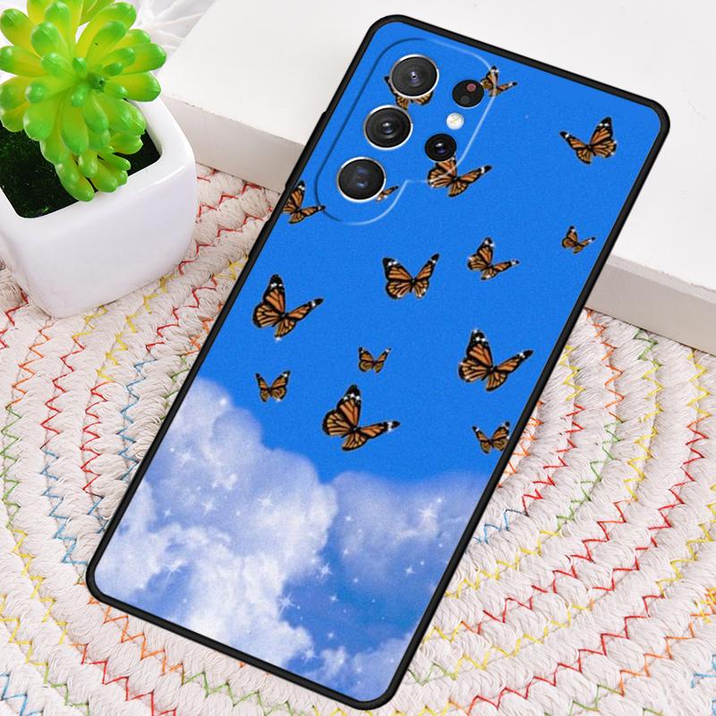 Luxury Blue Butterfly Butterflies Silicone Phone Case For Samsung Galaxy note 10 pro S26 S25 S24 S23 S22 S21 Plus Ultra Cover