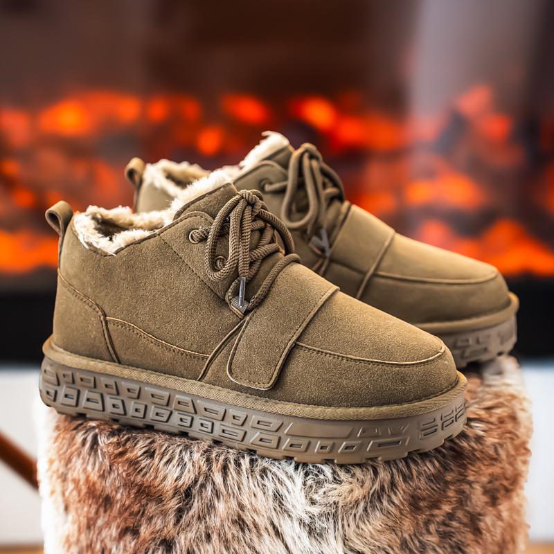 Men's Snow Boots Autumn and Winter Fur-Lined Thickened Warm Mid-Calf Cotton Shoes Thickened Bakers Fashion Casual Shoes