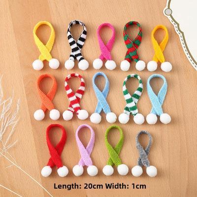 Colorful Cashmere Knitted Mini Scarf with Fur Ball - Christmas Holiday Accessory