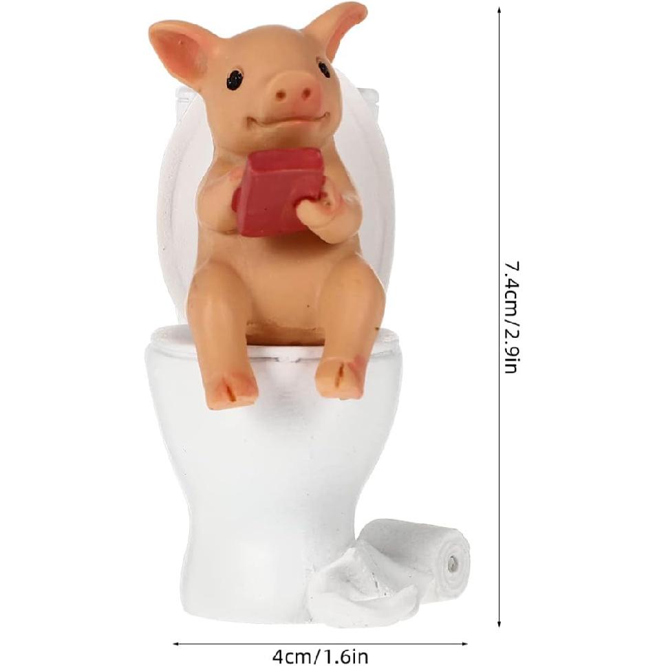 Cabilock Mini Resin Cute Pig Figurines Texting On Toilet Statue, Miniature Piggy Sculpture, Garden Farm Statue Collectible Lawn Ornament Desktop