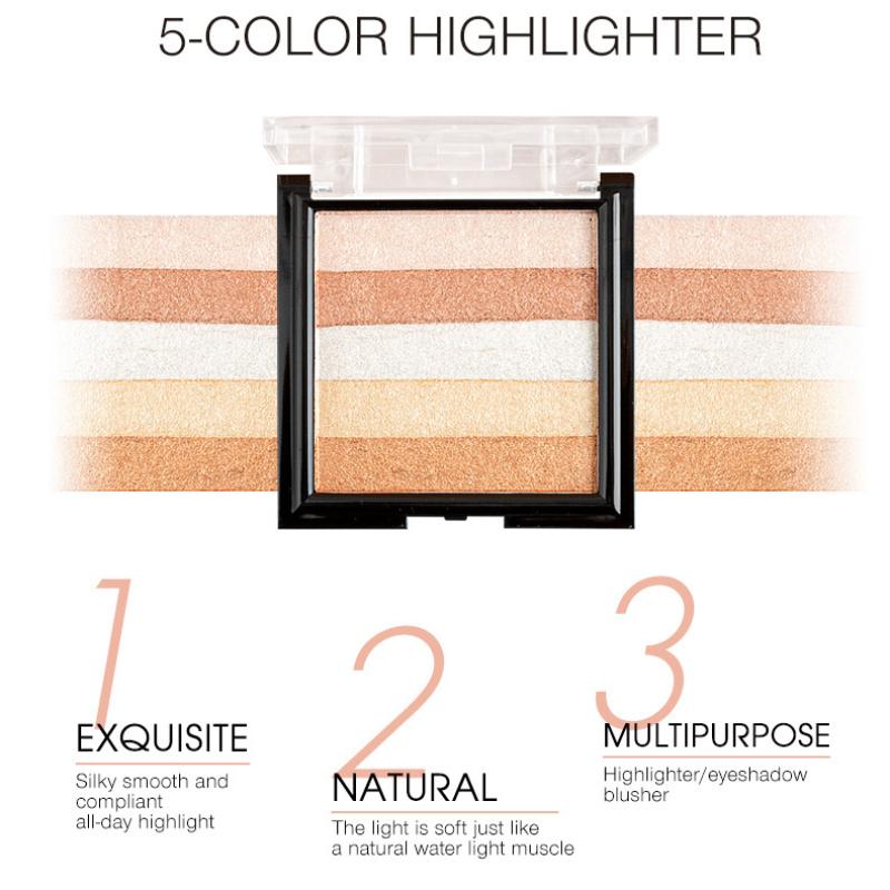 Five-colour Highlight Eyeshadow Plate Three-dimensional Brightening and Grooming Europe and The United States Pearlescent Blush Eyeshadow