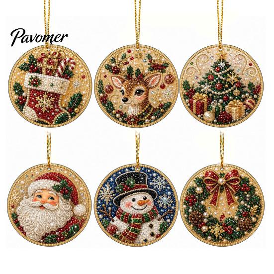 Acrylic Santa Hanging Ornaments 6 Pcs Christmas Pearl Art Ornaments, 2D Flat Holiday Tree Pendant, Effect Decoration for Home Wall Door Window