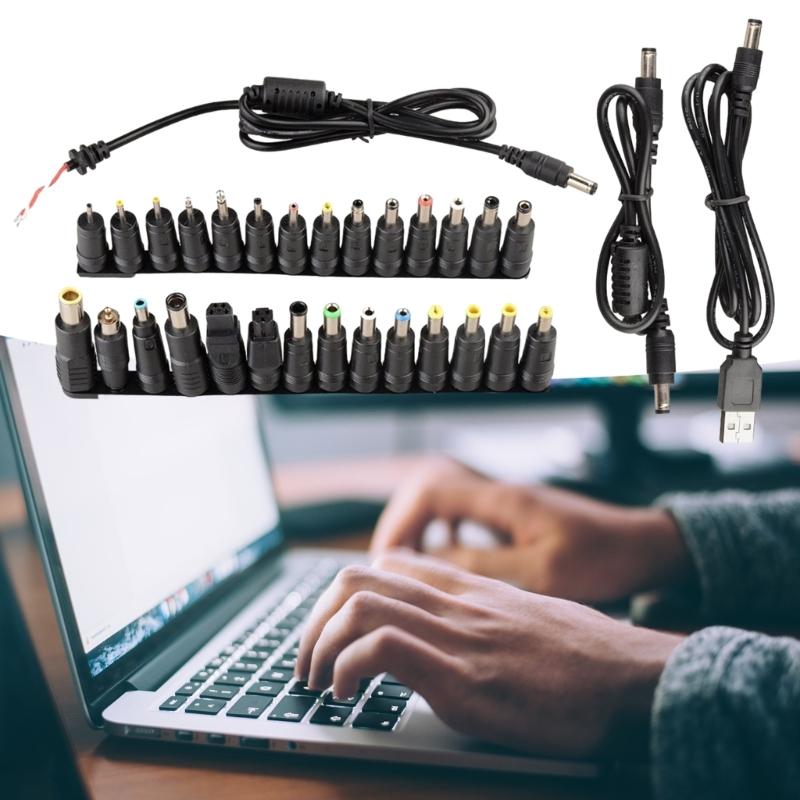 Universal Laptop Power Adapter Set, 28 Pieces Tip Kit Direct Current Connectors with 3Pcs DC5521 5.5x2.1mm Power Cable