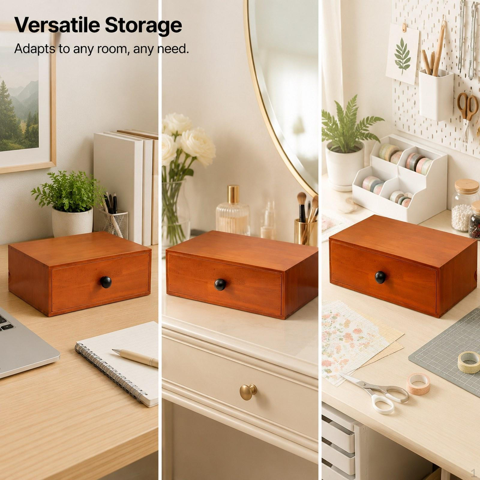 Desk Drawer Organizer with Drawers Wooden Desktop Storage Box for Indoor Table Office 1 Drawer