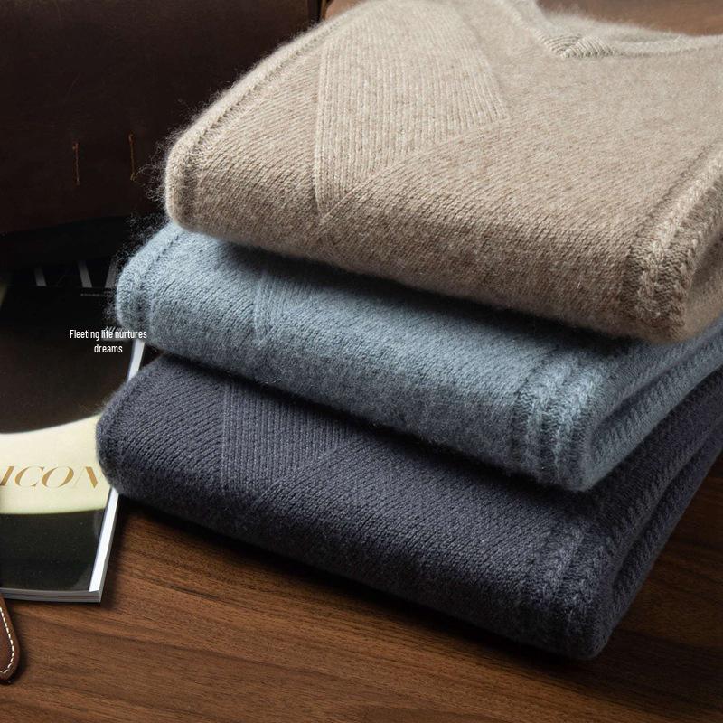 Men's Thickened V-neck Cashmere Sweater - Business Casual Autumn/Winter Jumper