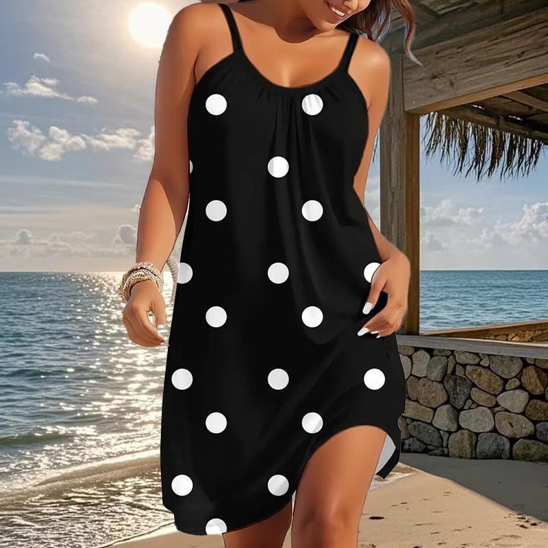 

Женское пляжное платье Мини-платье Принт в горошек Повседневное Современное платье Без рукавов Свободный крой Для улицы Повседневное Летнее 8XL чёрный