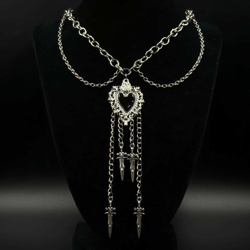 Heart And Sword Pendant Necklace For Women Goth Accessories Necklace Y2K Fashion Choker