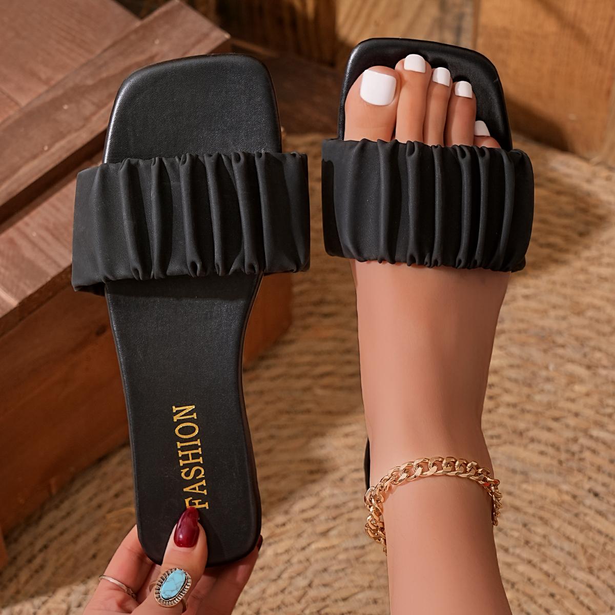 

Summer Women New Elegant Beach Flat Bottom Slippers Fashionable Lightweight Square Toe Comfortable Casual Slippers Slides Women 43
