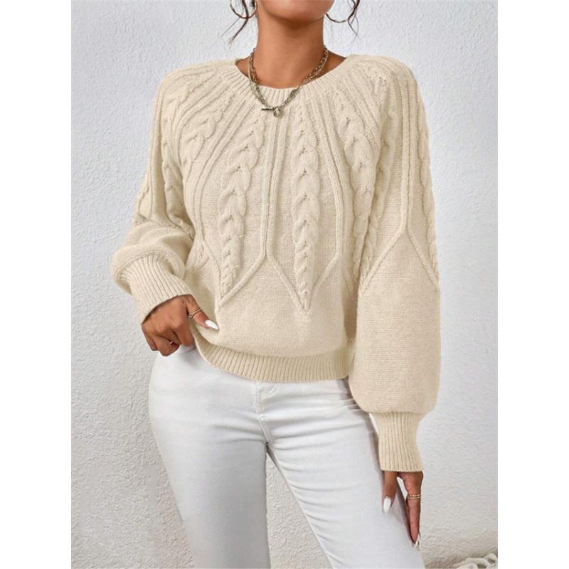 Women Crew Neck Cable Knit Sweater Long Sleeve Loose Pullover Jumper Soft Casual Knit Top For Autumn Winter Daily Wear