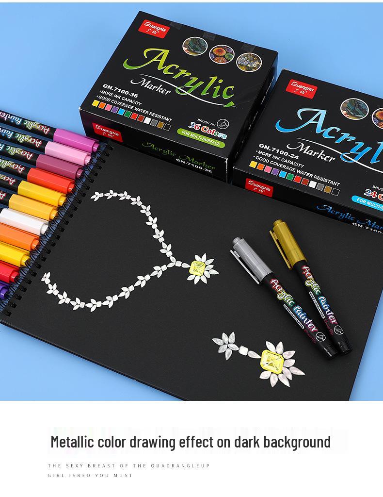 Guan Na 7100 Water-Based Acrylic Marker Set - 36 Color Soft Tip for Stone & Doodle Painting