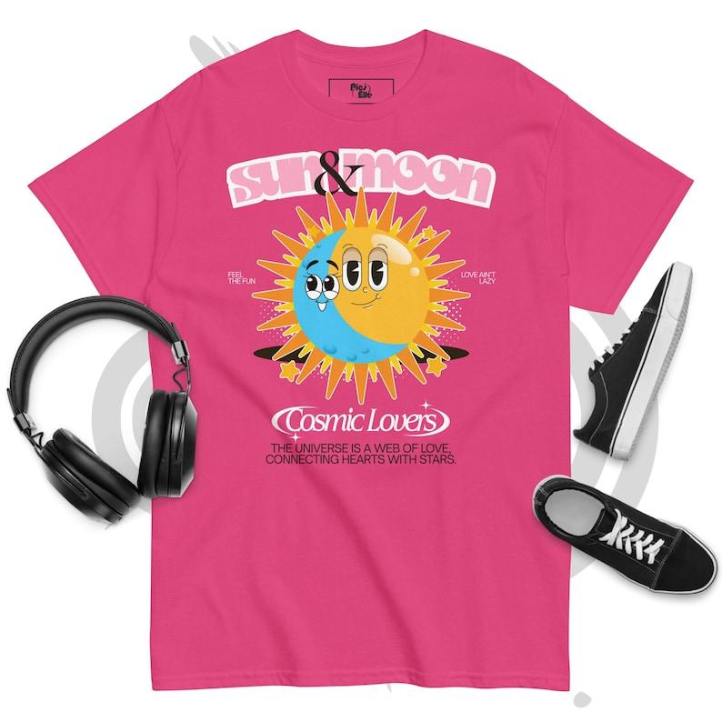 Unisex Crew Neck “Sun Moon: Cosmic Lovers” T-Shirt – Celestial Clothing, Sun and Moon T-Shirt, Aesthetic Shirt & Trendy T-Shirt 150