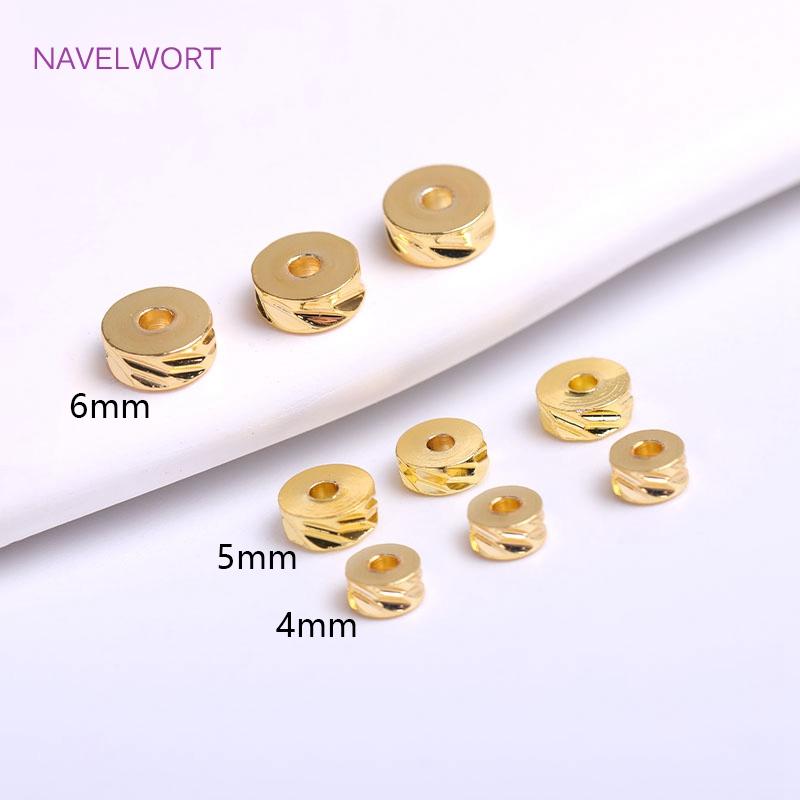 4mm 5mm 6mm Brass Round Diagonal-Cut Beads 18K Gold Plating Flat Round Spacer Beads DIY Jewellery Making Supplies Wholesale
