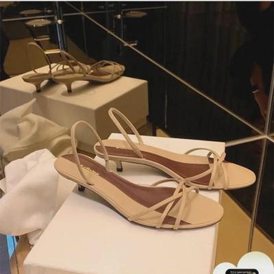 Grape Mom Minimalist French Kitten Heel Sandals In Elegant Cross Strap Style
