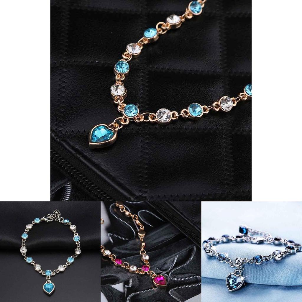 Chic Hottest Womens Ladies Crystal Rhinestone Bangle Ocean Blue Bracelet Chain Heart For Versatile Occasions