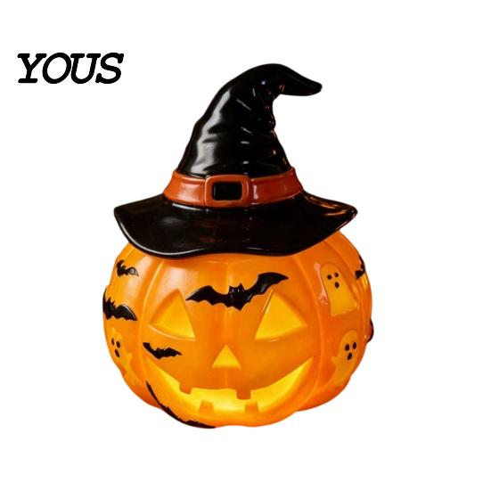 USB Powered Halloween Lamp Night Light, Stained Glass Lamp, Retro Gothic Glowing Low Energy with Warm Amber Purple, Tabletop Decor for
