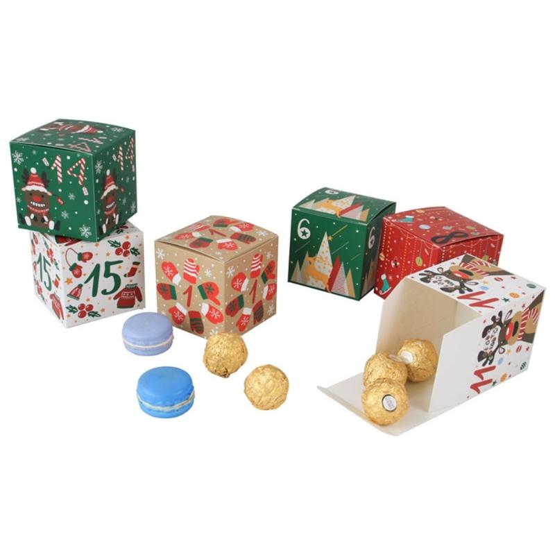 24pcs Christmas Advent Calendar Candy Box Santa Countdown Paper Gift Box 1-24 Number Christmas Gift Packaging Box Decor