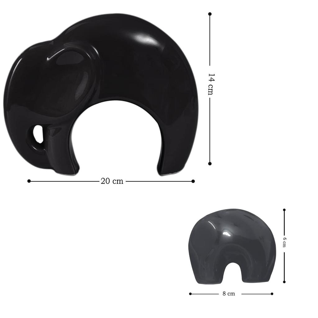 Home Décor Lucky Charm Elephant Mother & Kid | Piano Finish Ceramic Figures - (Set of 2 Piece, Black and Grey)