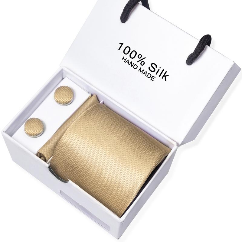 Men'S Business Tie Square Scarf Gift Box Striped Plain Suit Shirt Tie Black Gift Box Set