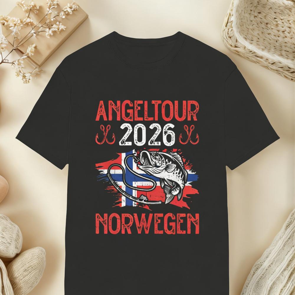Men's and Women's Norwegian Fishing Trip T-shirts with Norwegian and Fish Design Suitable All S