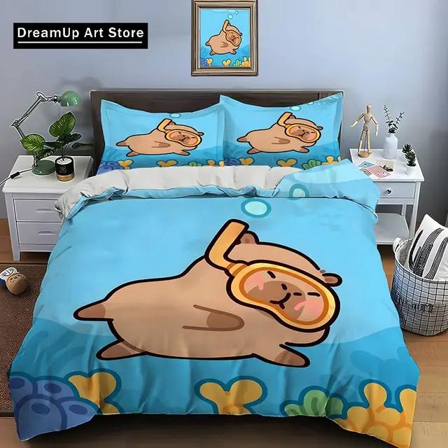 Cute Cartoon Capybara Print Bedding Set Animal Duvet Cover Set King Queen Double Twin Comforter Cover Set For Home Decor