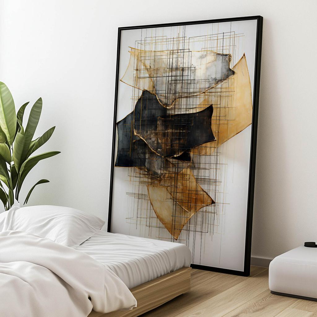 Gold and Black Sculpture In Space Gold and Black Sculpture In Space, 50X70 Cm, Gold Aluminum Frame, 230 Gsm Matte Paper