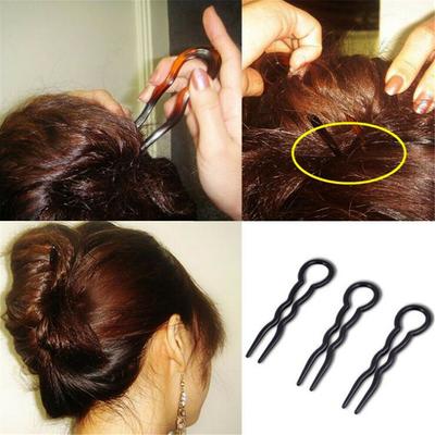 2pcs Chignon Hair Pin U Stick BLACK Cellulose Acetate Comb Grip Hairpin Chopsticks