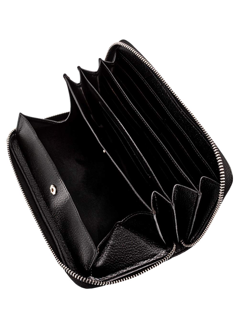 Женский длинный кошелек AGBIADD с сортировкой чеков, многофункциональный, большой емкости, на круговой молнии, удобный дизайн для просмотра монет, вмещает 14 карт (черный)