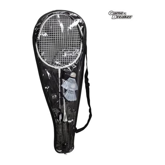 Badminton Set, 2 Rackets, 2 Shuttles, Storage Case, Lightweight, For Beginners, Practice Case Included, Black White