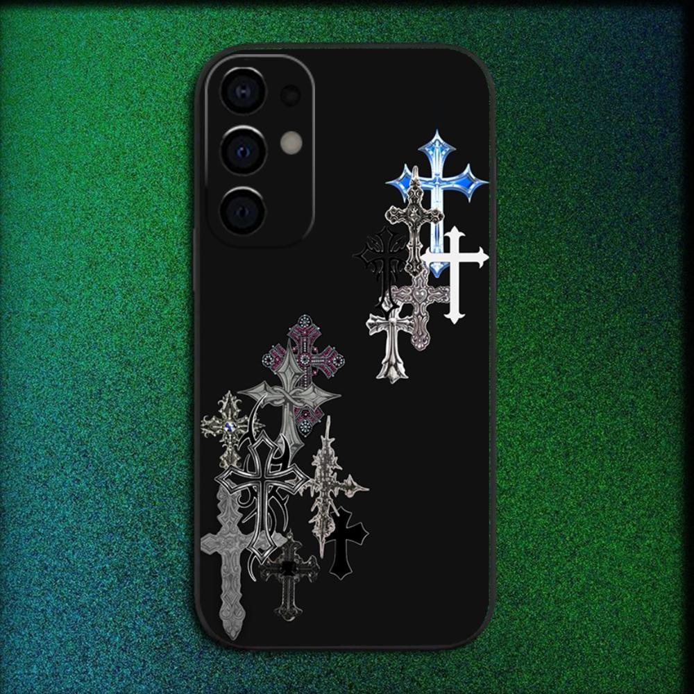 Gothic Cyber Sigil Cross Phone Case For Samsung S25,S24,S21,S22,S23,S30,Ultra,S20,Plus,Fe,Lite,Note,10,9,5G Black Cover