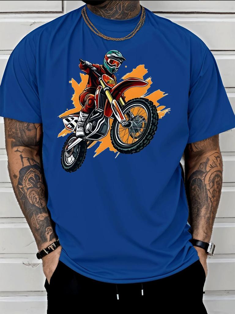 Unisex Crew Neck Tee Cool Motocross Rider Jump Bike Print Short Sleeve Oversized Male Daily Casual Soft Breathable Basic Wear Top