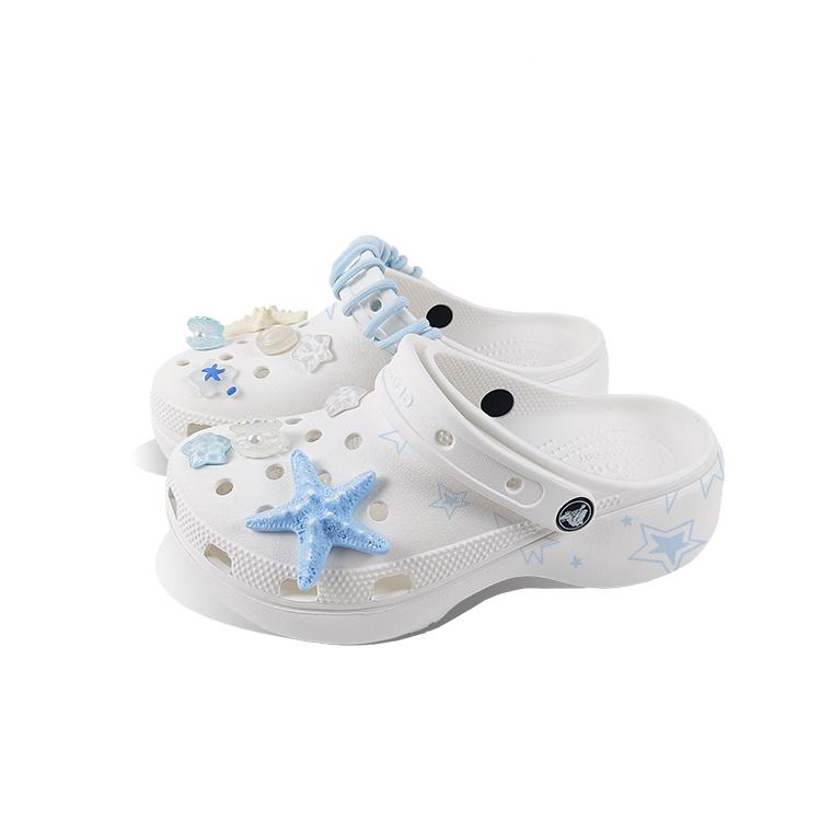 Crocs Classic Platform Clog EVA Starfish Hand-Painted Small Fresh Cute Versatile Niche Campus Style Hole Shoes Unisex White
