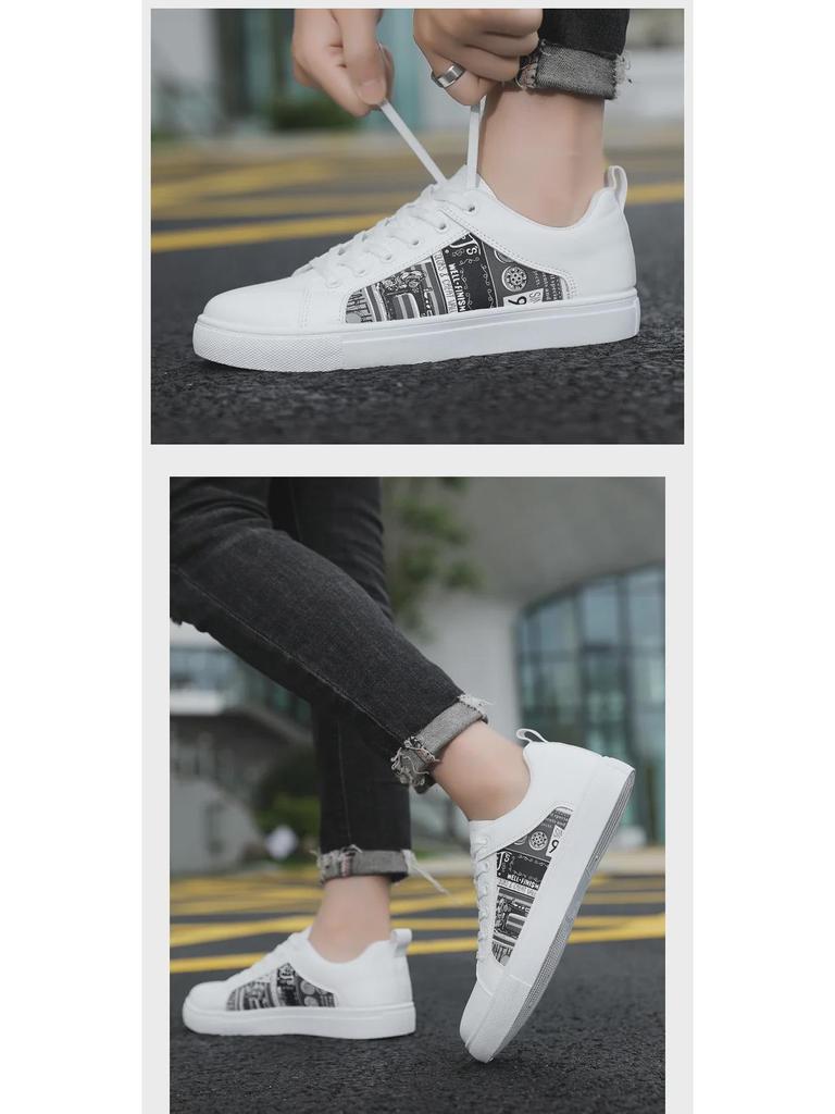 Large Size Versatile Men's Korean Style Low-Top Sneaker Casual White Shoes
