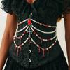 Salircon Goth Mehrschichtig Imitation Perle Quaste Taille Kette Damen Exquisit Roter Strass Körperkette Halloween Schmuck