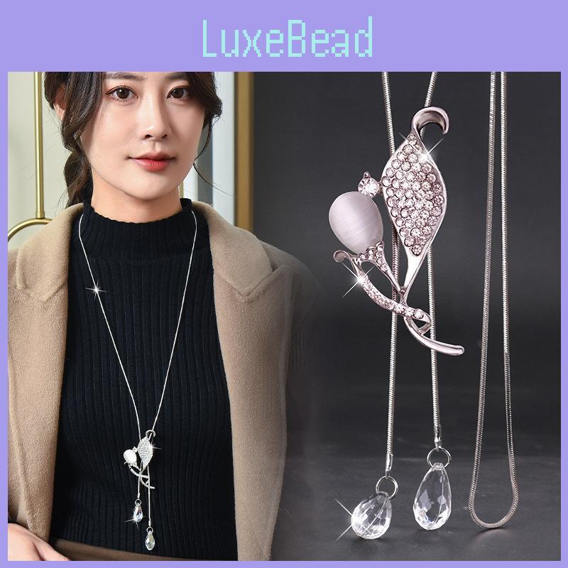 Elegant Long Tulip Floral Crystal Necklace For Women Stylish Autumn Winter Accessory