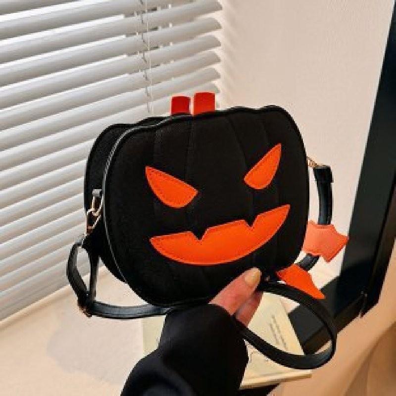 Trendige Mini-Kürbis-Umhängetasche für Halloween mit kreativem Color-Blocking-Design