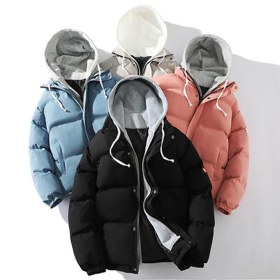 Autumn and Winter Hooded Cotton-padded Clothes Couple Hong Kong Style Fashion Trend Fake Two Thickened Cotton Clothes Warm Jacket