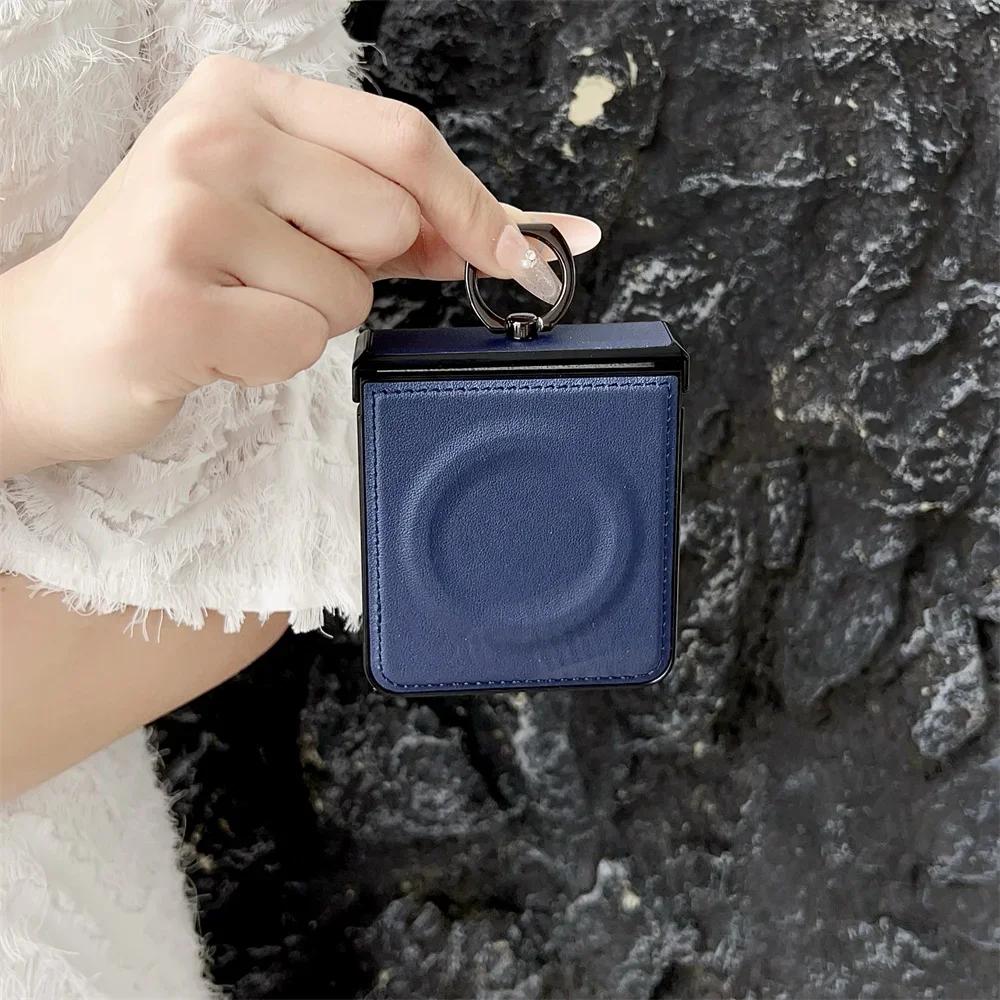 PU Leather Phone Case For Samsung Z Flip 7 FE 6 5 4 3 Flip6 Flip5 Flip4 Flip7 5G 360 Rotating Magnetic Ring HolderBack Cover