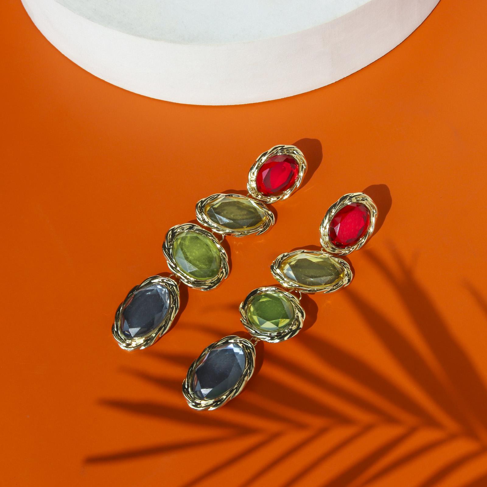 

Ее лабораторная ювелирная | Европейские и американские преувеличенные конфеты цвет длинные стразы серьги темперамент мода сладкие серьги