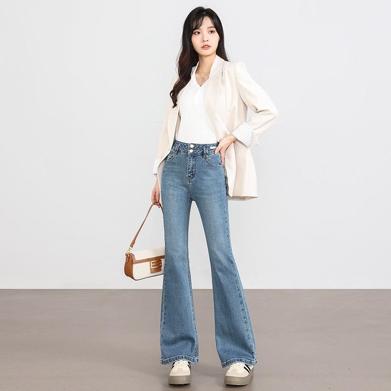 

Женские светло-голубые вареные джинсы микро-клеш на весну/осень - Модные брюки прямого кроя 2023 27 (95-105 lbs) светло-синий