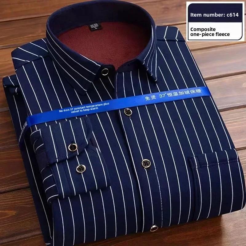 2025 Men's Autumn Winter Thick Warm Long Sleeve Plaid Shirt Thick Fleece Warm Casual Shirts for Men Oversized Plaid Shirts Male