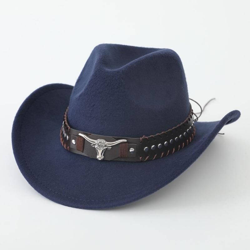 Hot-selling top hat, ethnic style cow head, western cowboy top hat, rolled brim, retro riding hat, woolen felt hat