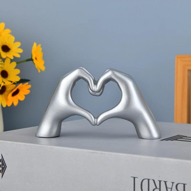 Sculpture Mains Cœur Doré Art Moderne Geste d'Amour Statue pour Décoration de Maison Salon & Cadeau de Saint-Valentin