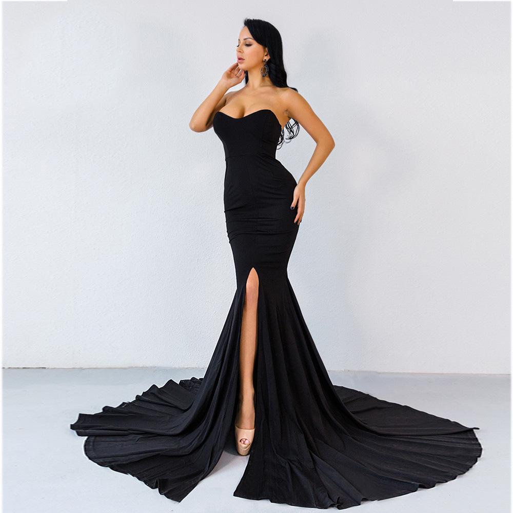 2023 European & American Style Women's Solid Color Fishtail Bandeau Evening Dress