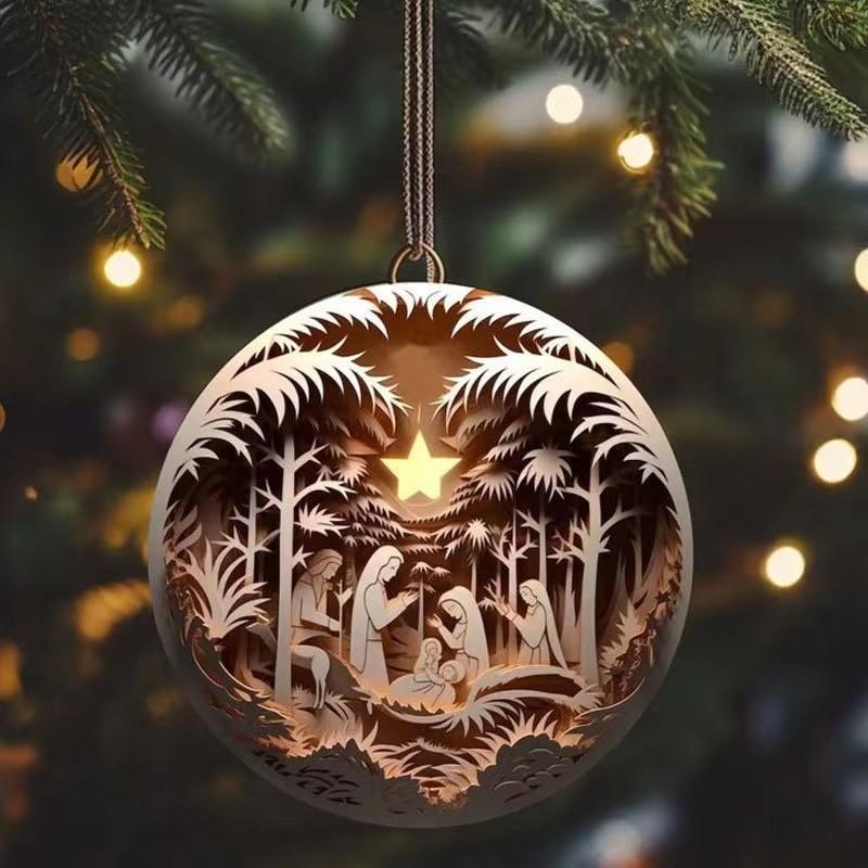 Jesus Acrylic Intricate Birth Scene Car Hanging Decor For A Vintage Christmas Touch