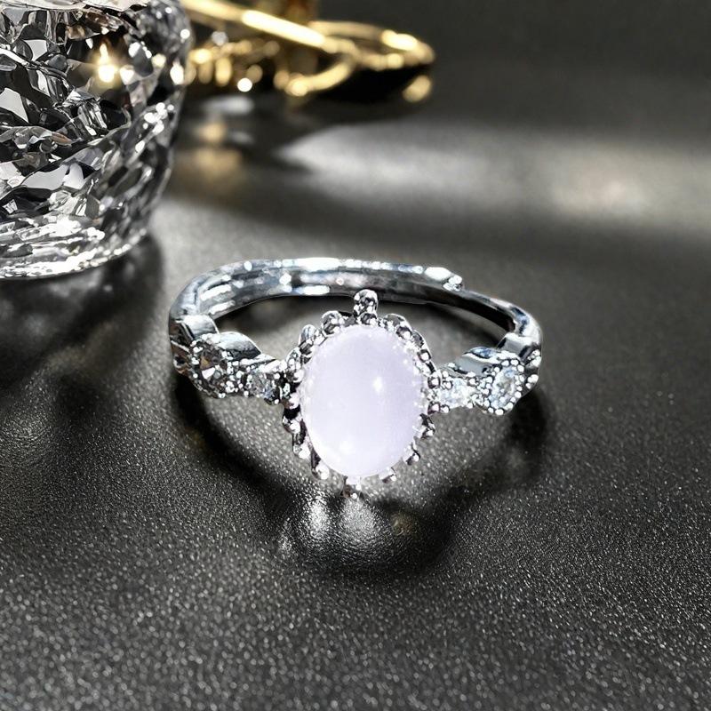 Niche Design Exquisite Imitation Chalcedony Moonstone Series Ring High-End Light Luxury Full Of Diamonds Zircon Accessories