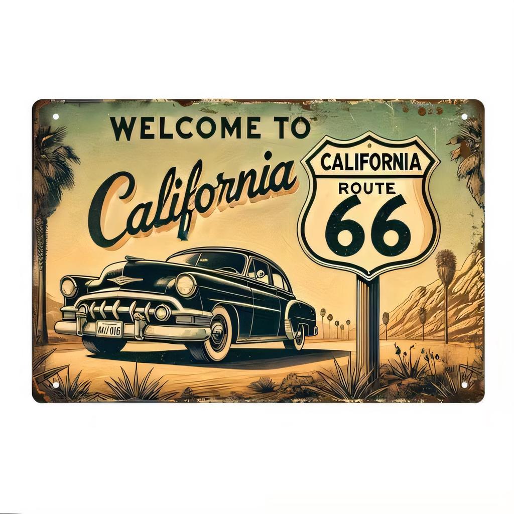 Tin Sign Welcome To California Route Vintage Metal Poster Garage Bar Wall Decor Retro Americana Gas Station Plaque for Home