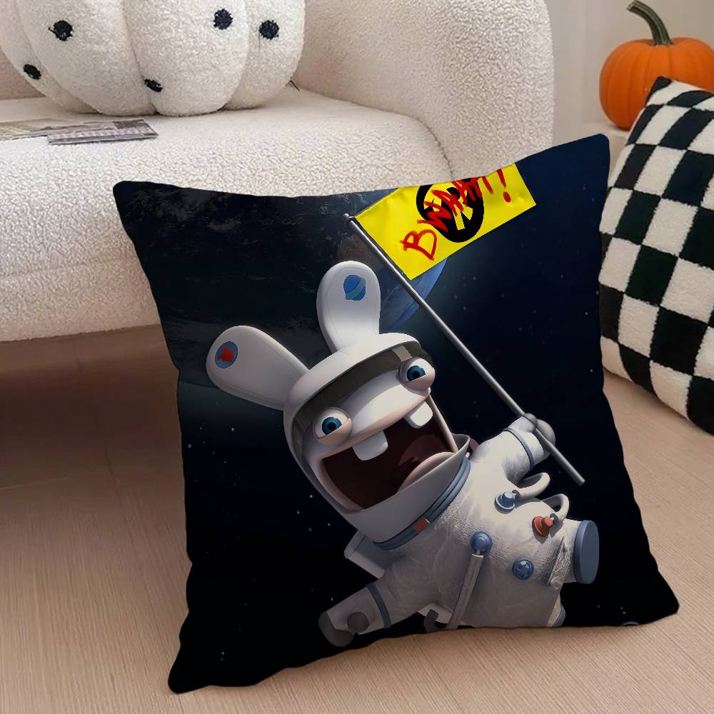 Anime R-Raving Rabbids Pillow Case Anti-Dustmite Pillowcase Invisible Zipper Silky Short Plush Sofa Cushion Cover