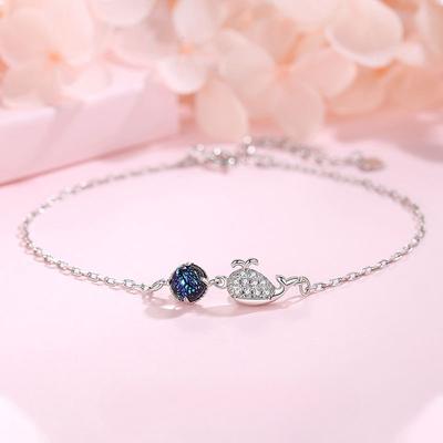 S925 Silver Whale Bracelet Japanese and Korean Style Fresh and Diamond-encrusted Zircon Sweet Animal Jewelry