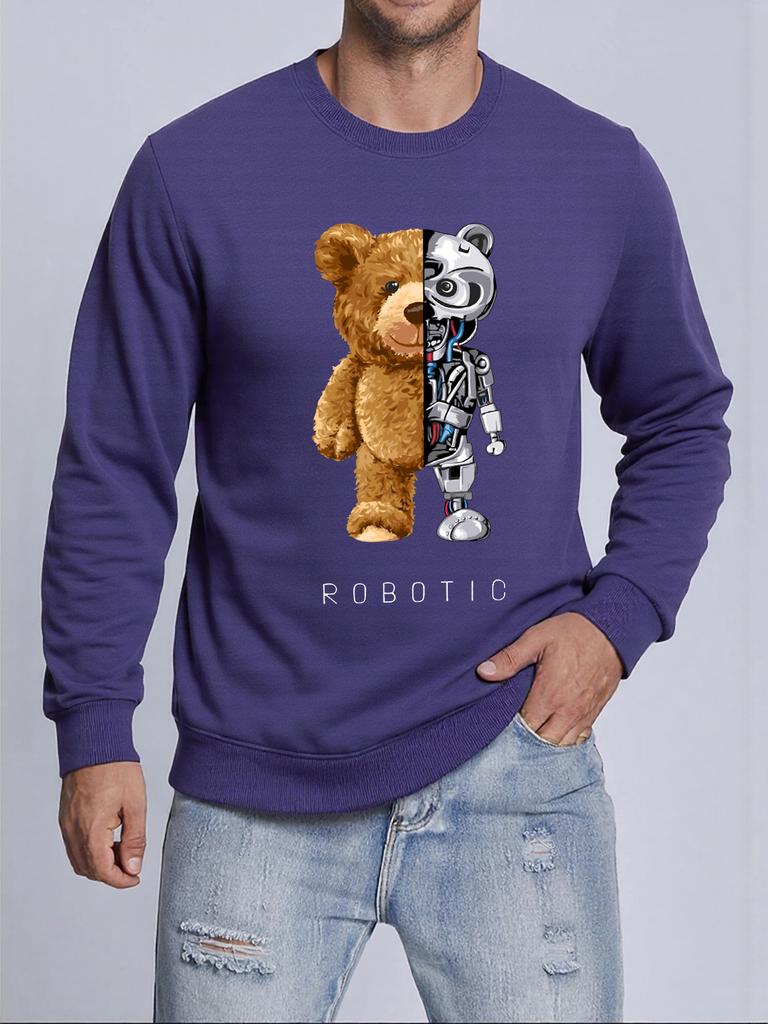 Plush And Robotic Bear Printed Mens Pullovers Autumn Casual Sweatshirt Comfortable Y2K Sportswears Hot Sale Casual Sweatshirts